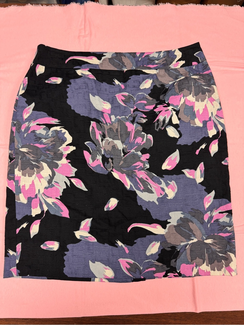 Ann Taylor Black Pencil Skirt with Pink & Purple Floral Print